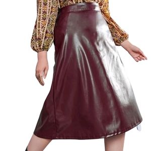 Burgundy Leather (PU) High Waist Skirt